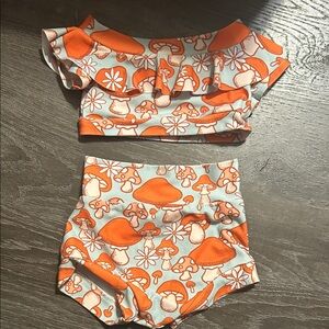 Orange Mushroom Print Kids Matching Set Dilly Bums Boutique 12-18 Month